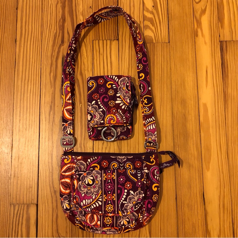 Vera Bradley Clare Very Berry Vibrant Floral Crossbody Shoulder Bag and Wallet